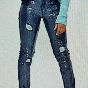 Justice Size 10 Sequin Blue Jeans Mid Rise Super Skinny.
